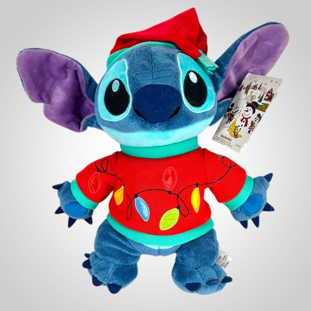 Disney Store Stitch Plush Christmas Lilo And Stitch Light Up Jumper Soft Toy 11”